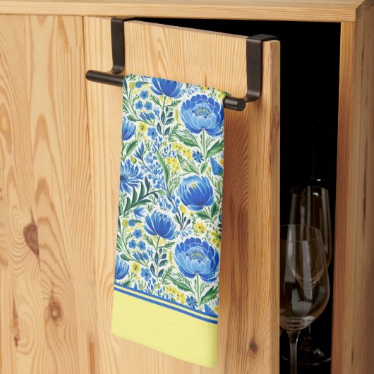 Linge De Cuisine Fleurs jaunes et bleues (Pliage en tiers)