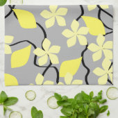 Linge De Cuisine Fleurs jaunes et grises. Modèle floral (Plié)