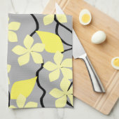 Linge De Cuisine Fleurs jaunes et grises. Modèle floral (Quart Plié)