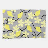 Linge De Cuisine Fleurs jaunes et grises. Modèle floral (Horizontal)