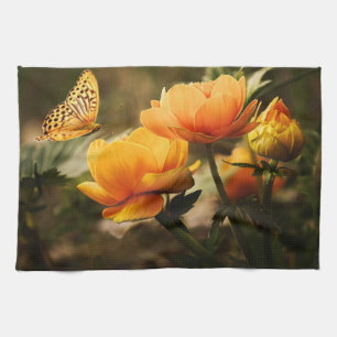 Linge De Cuisine Fleurs Jaunes Profondes et Lumineuses avec Papillo