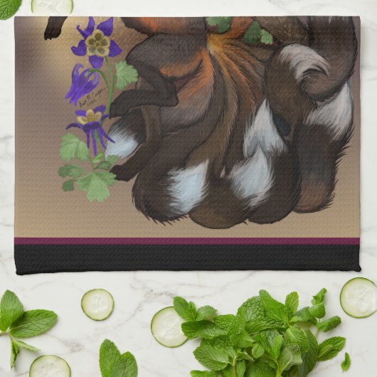 Linge De Cuisine Fleurs Kitsune et Columbine (Plié)