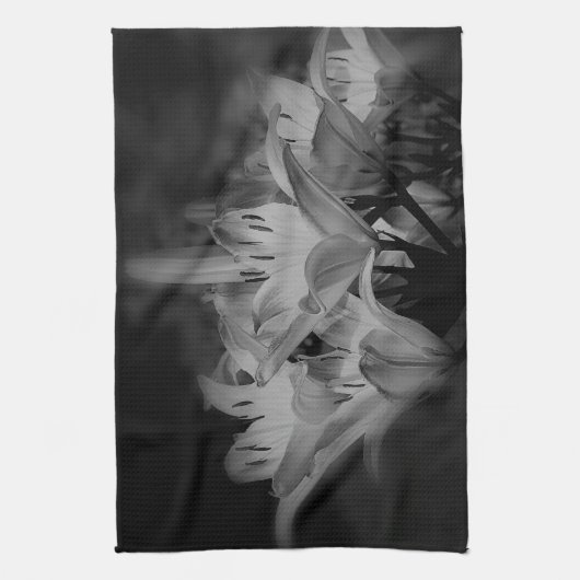 Linge De Cuisine Fleurs Lys En Noir Et Blanc (Vertical)