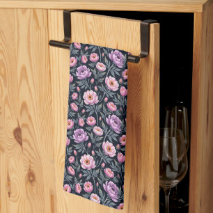 Linge De Cuisine Fleurs mauves et roses
