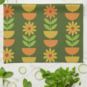 Linge De Cuisine Fleurs Mid Mod avec demi-cercles géométriques