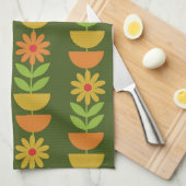 Linge De Cuisine Fleurs Mid Mod avec demi-cercles géométriques (Quart Plié)