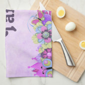 Linge De Cuisine Fleurs mignonnes et papillons sur violet (Quart Plié)