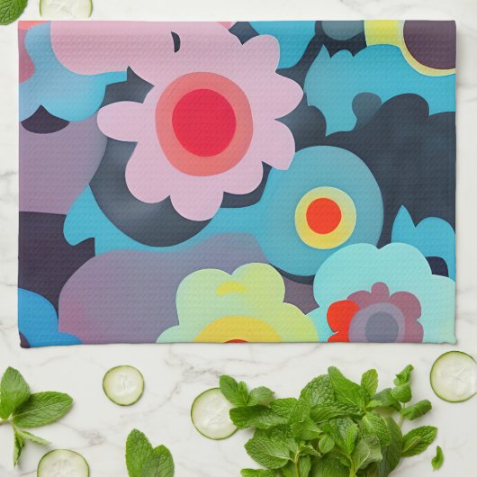 Linge De Cuisine Fleurs mod rétro (Plié)