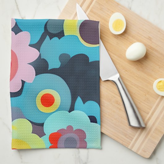 Linge De Cuisine Fleurs mod rétro (Quart Plié)