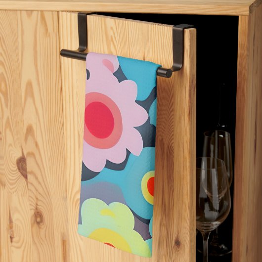 Linge De Cuisine Fleurs mod rétro (Pliage en tiers)