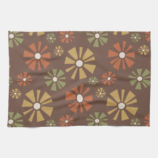 Linge De Cuisine Fleurs modernes du milieu du siècle Tons Terre (Horizontal)