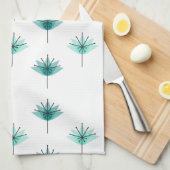 Linge De Cuisine Fleurs modernes du milieu du siècle Turquoise (Quart Plié)