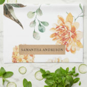 Linge De Cuisine Fleurs modernes Jaune & Kraft Cadeau personnalisé (Plié)