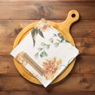 Linge De Cuisine Fleurs modernes Jaune & Kraft Cadeau personnalisé