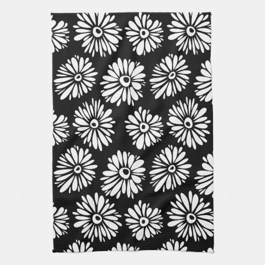Linge De Cuisine Fleurs noires et blanches funky (Vertical)