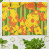 Linge De Cuisine Fleurs orange jaune rétro des années 1970 (Plié)