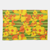 Linge De Cuisine Fleurs orange jaune rétro des années 1970 (Horizontal)