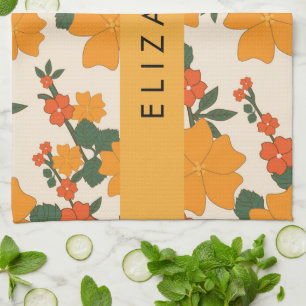 Linge De Cuisine Fleurs Oranges, Motif De Fleurs, Votre Nom