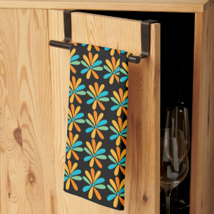 Linge De Cuisine Fleurs oranges, vertes et bleues