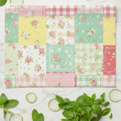 Linge De Cuisine Fleurs pastel en patchwork à carreaux gingham (Plié)