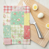Linge De Cuisine Fleurs pastel en patchwork à carreaux gingham (Quart Plié)