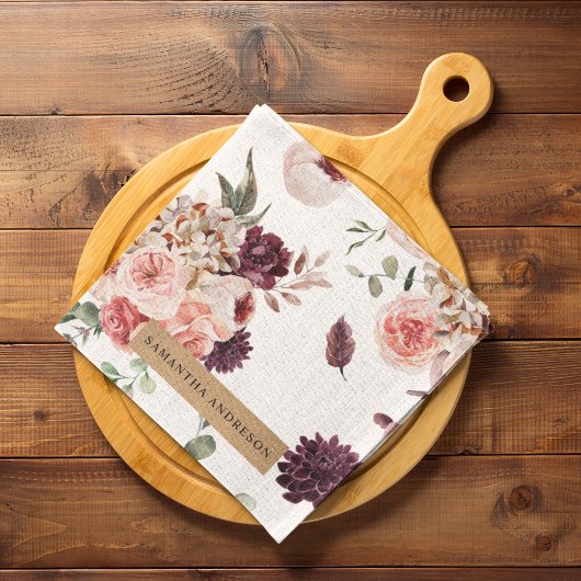 Linge De Cuisine Fleurs Pastel Modernes & Cadeau Personnalisé Kraft