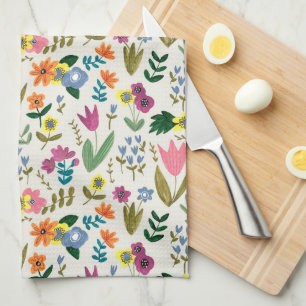 Linge De Cuisine Fleurs printanières rose et vert floral mignon 