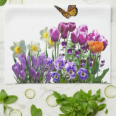 Linge De Cuisine Fleurs printanières Tulipes Jonquilles Saisonnier  (Plié)