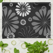Linge De Cuisine Fleurs rétro noir et blanc (Plié)