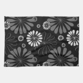 Linge De Cuisine Fleurs rétro noir et blanc (Horizontal)