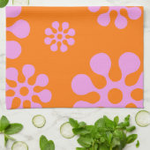 Linge De Cuisine Fleurs Rétro Orange Et Rose (Plié)