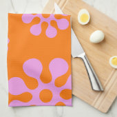 Linge De Cuisine Fleurs Rétro Orange Et Rose (Quart Plié)