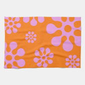 Linge De Cuisine Fleurs Rétro Orange Et Rose (Horizontal)
