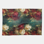 Linge De Cuisine Fleurs romantiques rouges blanches vertes (Horizontal)
