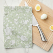 Linge De Cuisine Fleurs romantiques vertes et blanches   (Quart Plié)