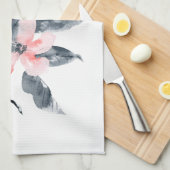 Linge De Cuisine Fleurs rose et gris Aquarelle classique (Quart Plié)