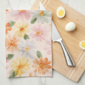 Linge De Cuisine Fleurs Rose Jaune Bleu Pêche (Quart Plié)