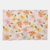 Linge De Cuisine Fleurs Rose Jaune Bleu Pêche (Horizontal)