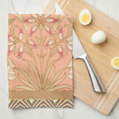 Linge De Cuisine Fleurs rose pastel (Quart Plié)