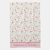 Linge De Cuisine Fleurs rose vert personnalisées avec monogramme  (Vertical)