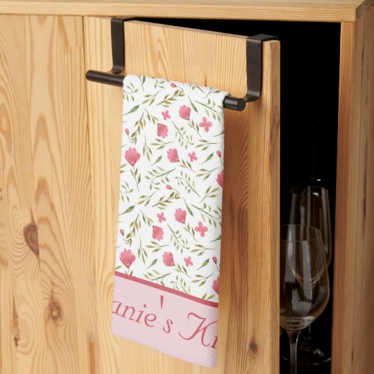 Linge De Cuisine Fleurs rose vert personnalisées avec monogramme  (Pliage en tiers)