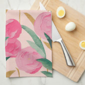 Linge De Cuisine Fleurs roses (Quart Plié)