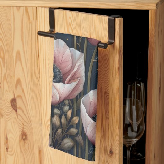Linge De Cuisine Fleurs roses (Pliage en tiers)