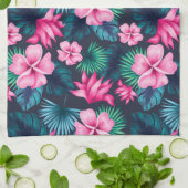 Linge De Cuisine Fleurs roses avec Feuilles verts Partern-79066 (Plié)