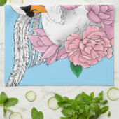 Linge De Cuisine Fleurs roses cygnes blanches (Plié)