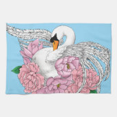 Linge De Cuisine Fleurs roses cygnes blanches (Horizontal)