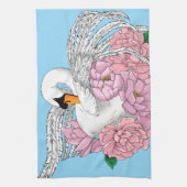 Linge De Cuisine Fleurs roses cygnes blanches (Vertical)