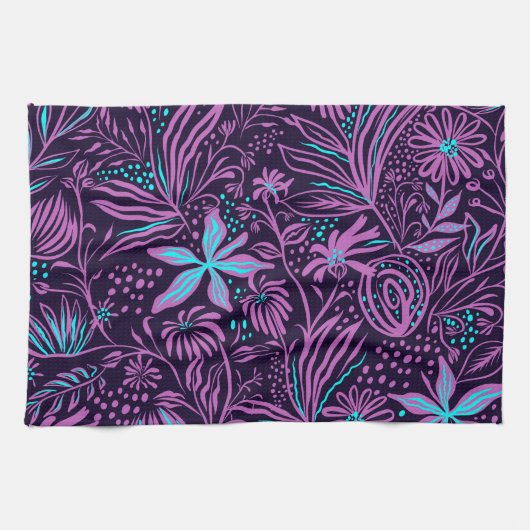 Linge De Cuisine Fleurs Roses Et Bleues Claires (Horizontal)