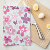 Linge De Cuisine Fleurs roses et Coeurs Bleus mignons Whimsical (Quart Plié)