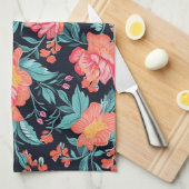 Linge De Cuisine Fleurs roses et coraux (Quart Plié)